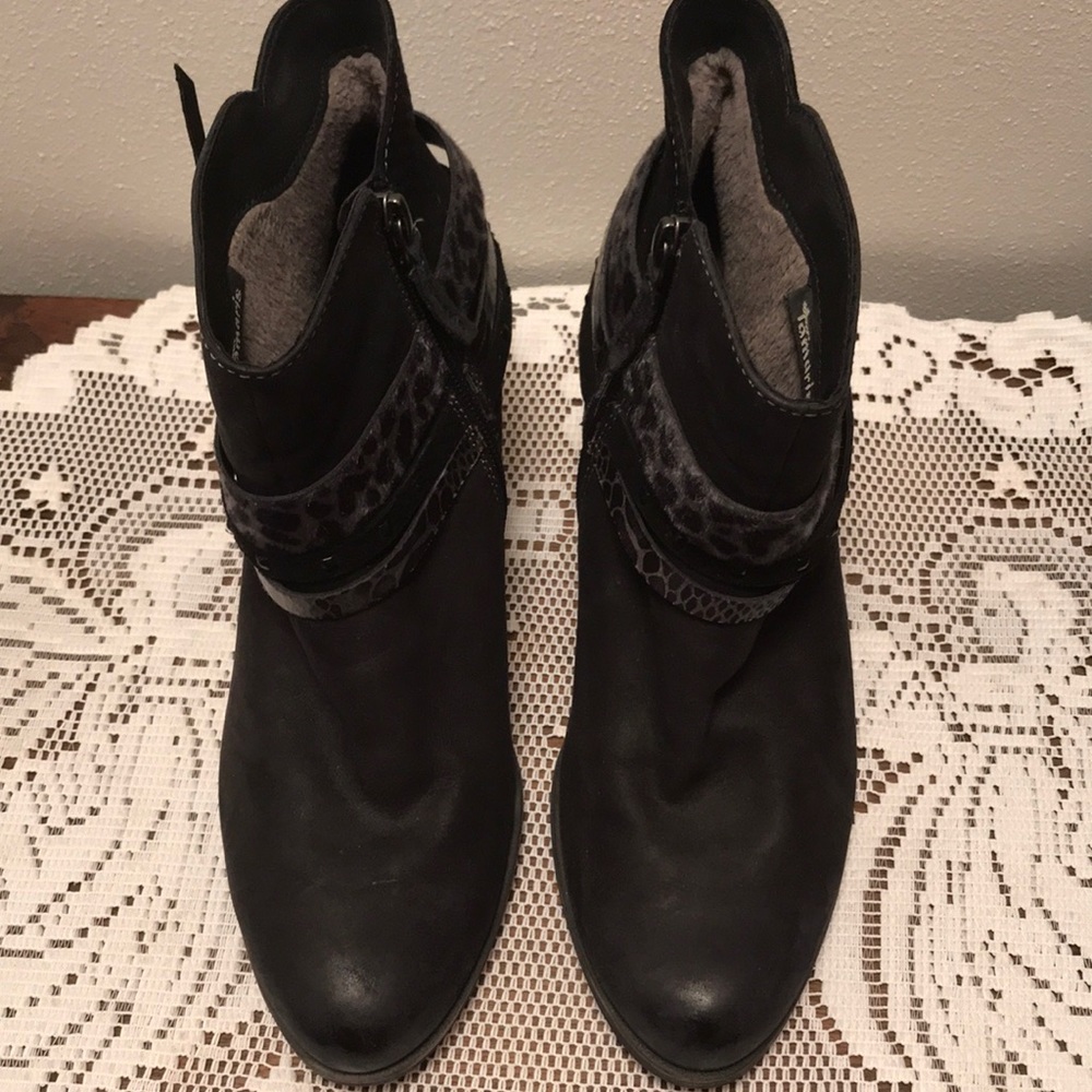 Tamaris Sz 39 Black Faux Fur Lined Ankle Boots